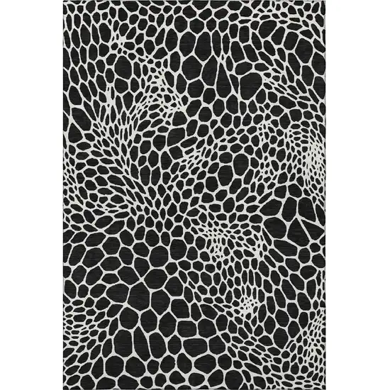 Black And Ivory Geometric Washable Area Rug With UV Protection Photo 4