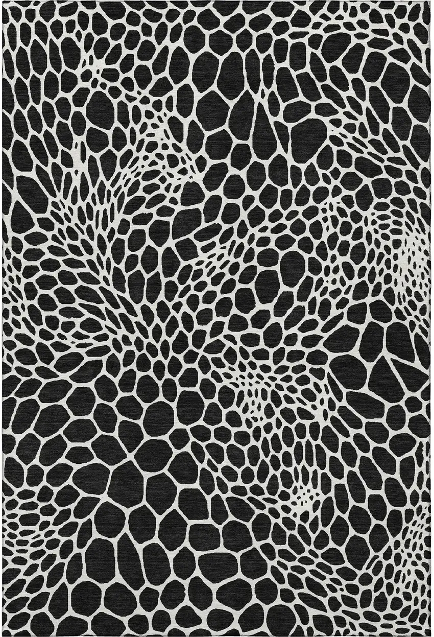 Black And Ivory Geometric Washable Area Rug With UV Protection Photo 4