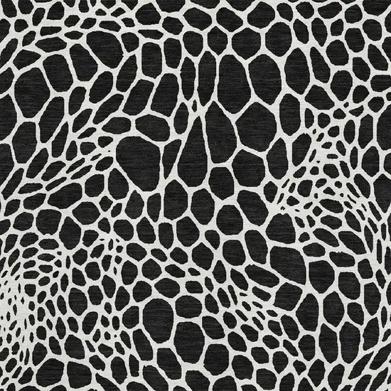 Black And Ivory Geometric Washable Area Rug With UV Protection Photo 3