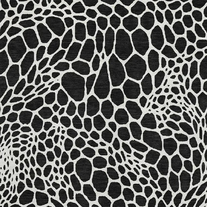 Black And Ivory Geometric Washable Area Rug With UV Protection Photo 3