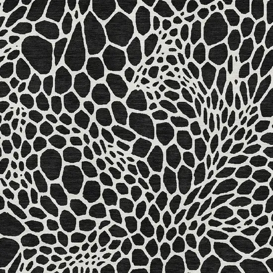Black And Ivory Geometric Washable Area Rug With UV Protection Photo 3