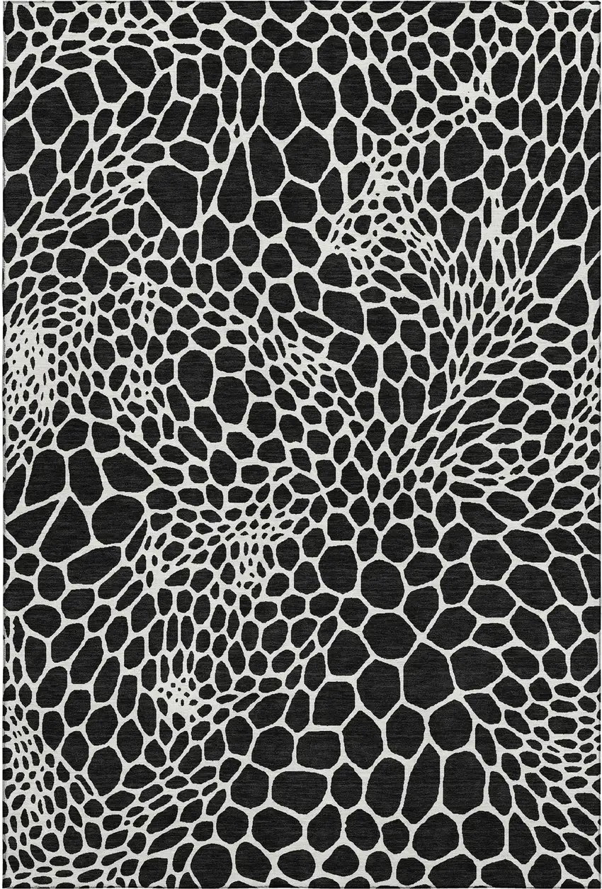 Black And Ivory Geometric Washable Area Rug With UV Protection Photo 1
