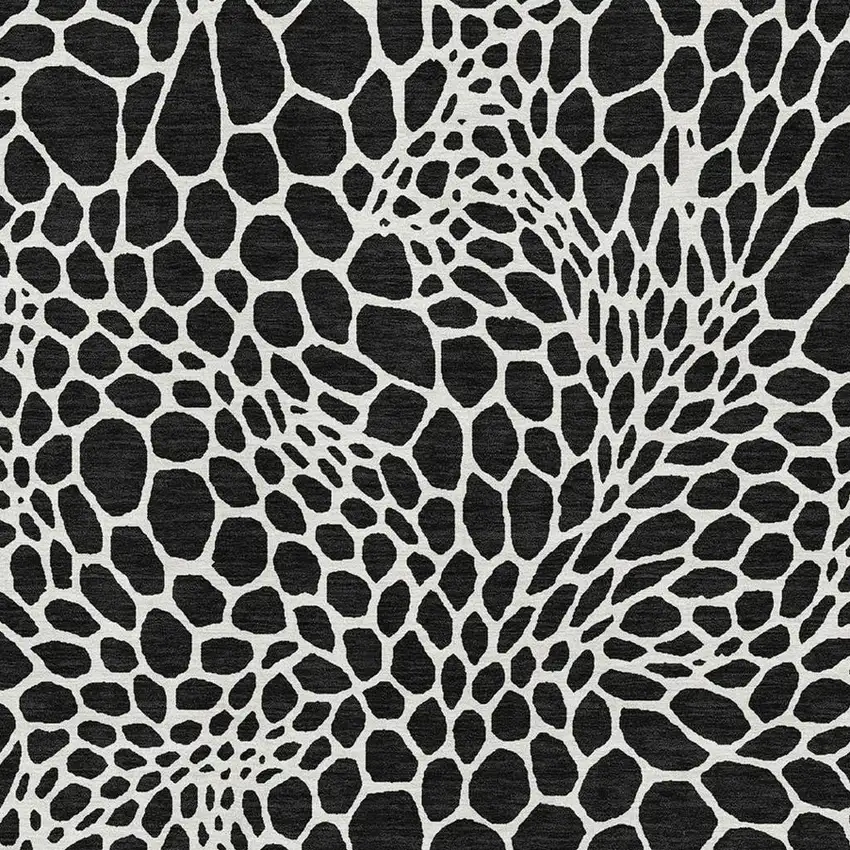 Black And Ivory Geometric Washable Area Rug With UV Protection Photo 3