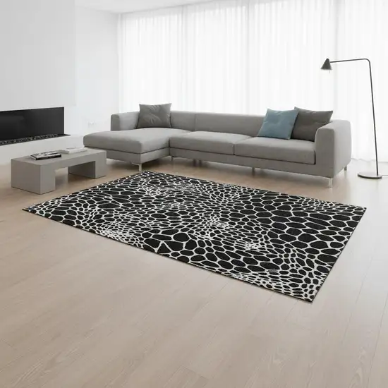 Black And Ivory Geometric Washable Area Rug With UV Protection Photo 2