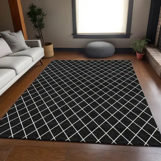 Black And Ivory Geometric Washable Area Rug With UV Protection Photo 5