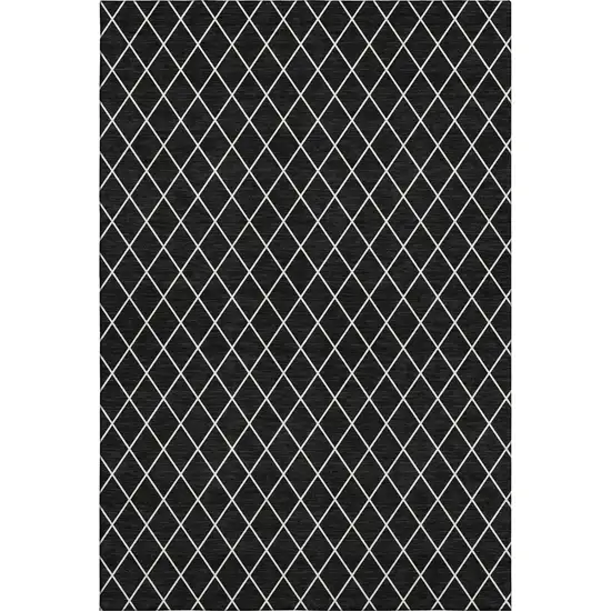 Black And Ivory Geometric Washable Area Rug With UV Protection Photo 1