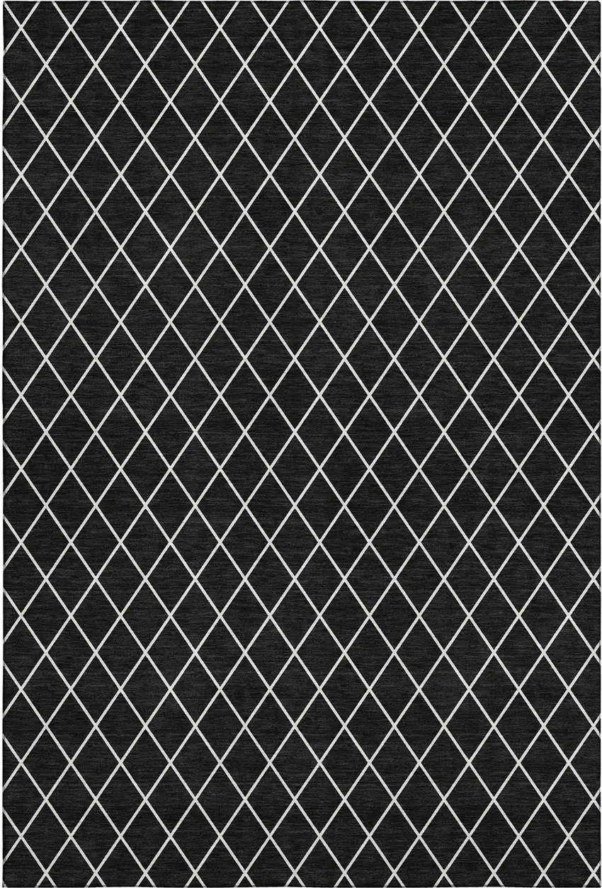 Black And Ivory Geometric Washable Area Rug With UV Protection Photo 1