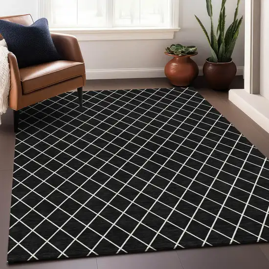 Black And Ivory Geometric Washable Area Rug With UV Protection Photo 4