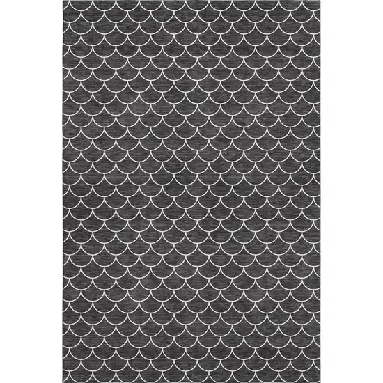 Black And Ivory Geometric Washable Area Rug With UV Protection Photo 1