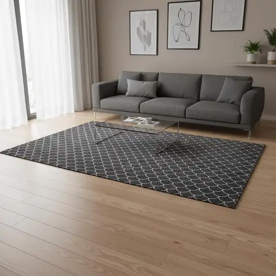 Black And Ivory Geometric Washable Area Rug With UV Protection Photo 2