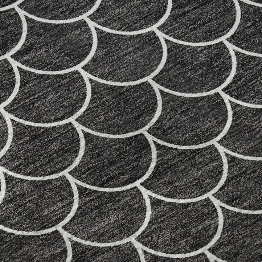 Black And Ivory Geometric Washable Area Rug With UV Protection Photo 9