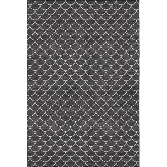 Black And Ivory Geometric Washable Area Rug With UV Protection Photo 3