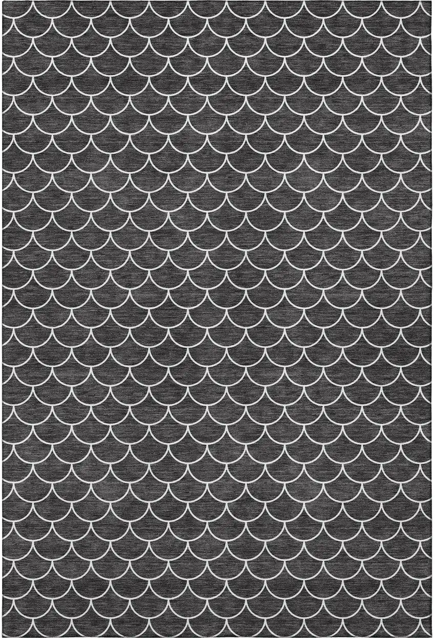 Black And Ivory Geometric Washable Area Rug With UV Protection Photo 3