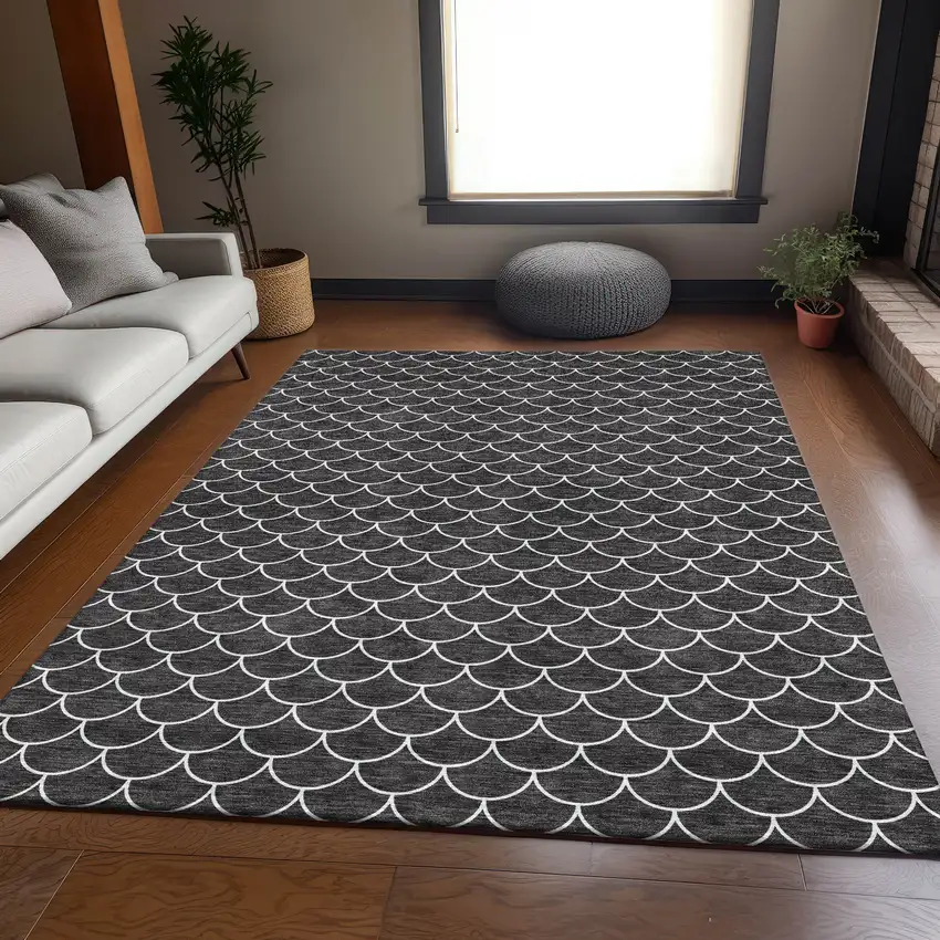 Black And Ivory Geometric Washable Area Rug With UV Protection Photo 5