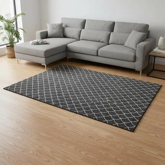 Black And Ivory Geometric Washable Area Rug With UV Protection Photo 2