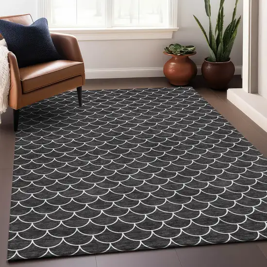 Black And Ivory Geometric Washable Area Rug With UV Protection Photo 4