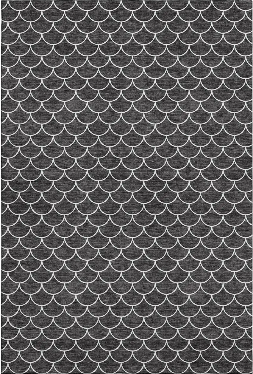 Black And Ivory Geometric Washable Area Rug With UV Protection Photo 1
