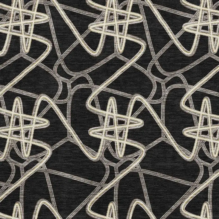 Black And Ivory Geometric Washable Area Rug With UV Protection Photo 2