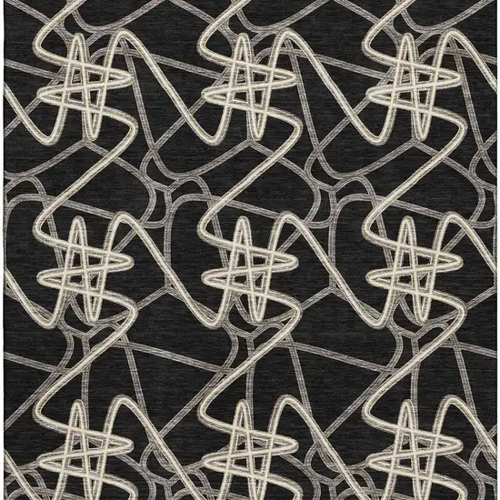 Black And Ivory Geometric Washable Area Rug With UV Protection Photo 3