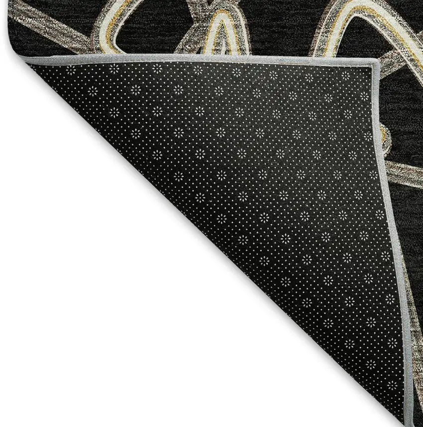Black And Ivory Geometric Washable Area Rug With UV Protection Photo 6