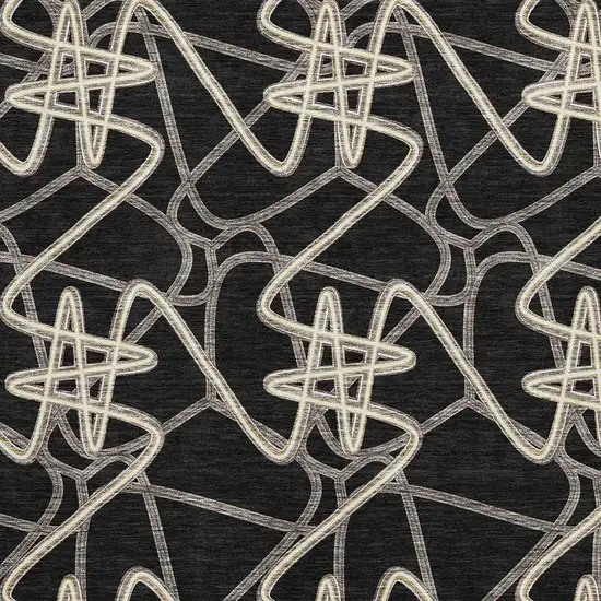 Black And Ivory Geometric Washable Area Rug With UV Protection Photo 2