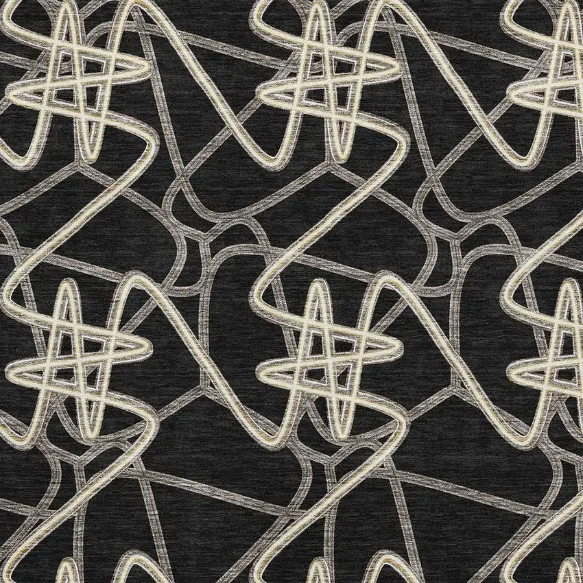 Black And Ivory Geometric Washable Area Rug With UV Protection Photo 2