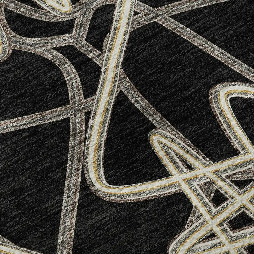 Black And Ivory Geometric Washable Area Rug With UV Protection Photo 9