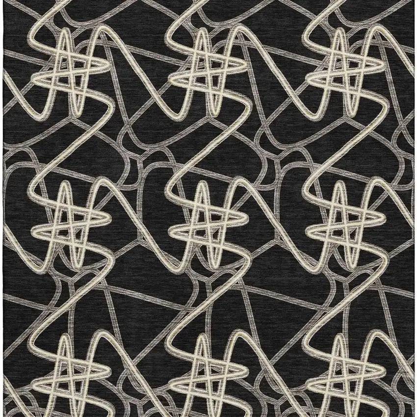 Black And Ivory Geometric Washable Area Rug With UV Protection Photo 2