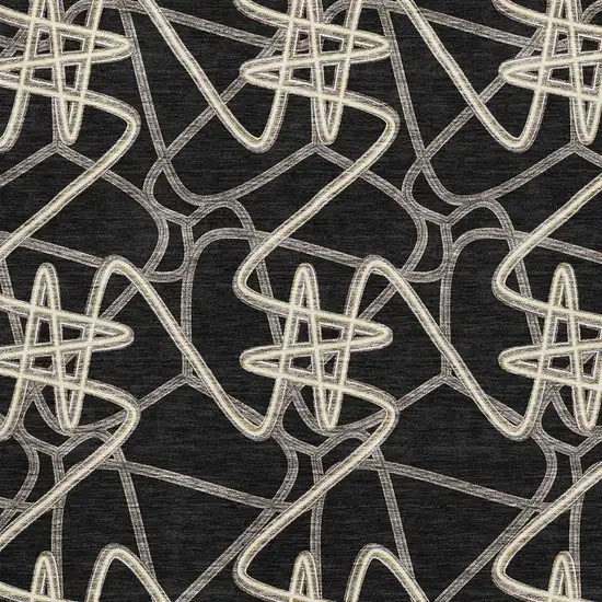 Black And Ivory Geometric Washable Area Rug With UV Protection Photo 2