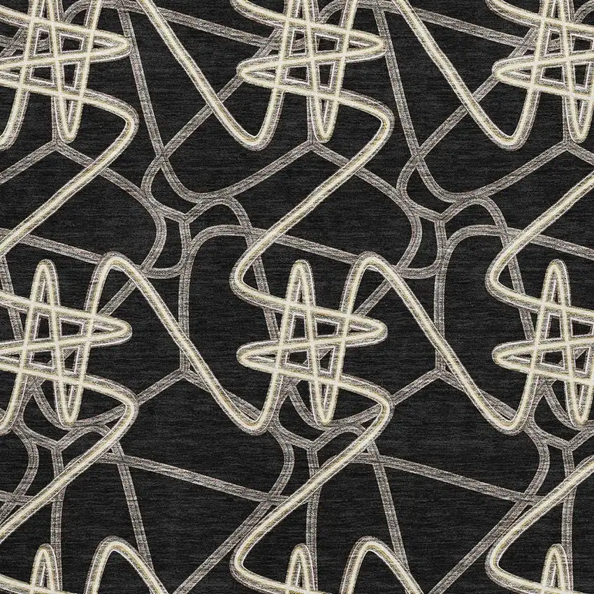 Black And Ivory Geometric Washable Area Rug With UV Protection Photo 2