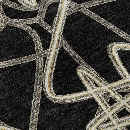 Black And Ivory Geometric Washable Area Rug With UV Protection Photo 9
