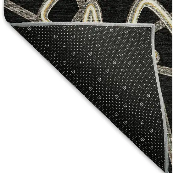 Black And Ivory Geometric Washable Area Rug With UV Protection Photo 6
