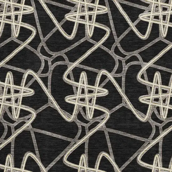 Black And Ivory Geometric Washable Area Rug With UV Protection Photo 2