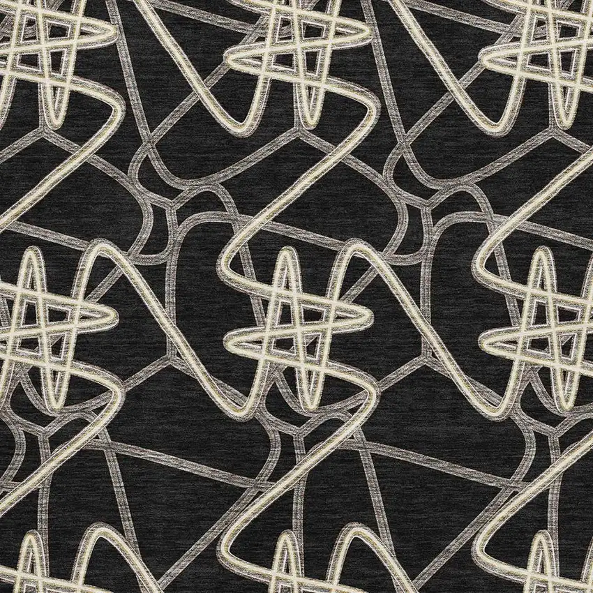 Black And Ivory Geometric Washable Area Rug With UV Protection Photo 2