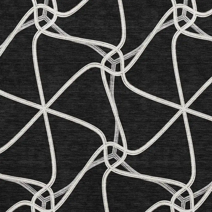 Black And Ivory Geometric Washable Area Rug With UV Protection Photo 2