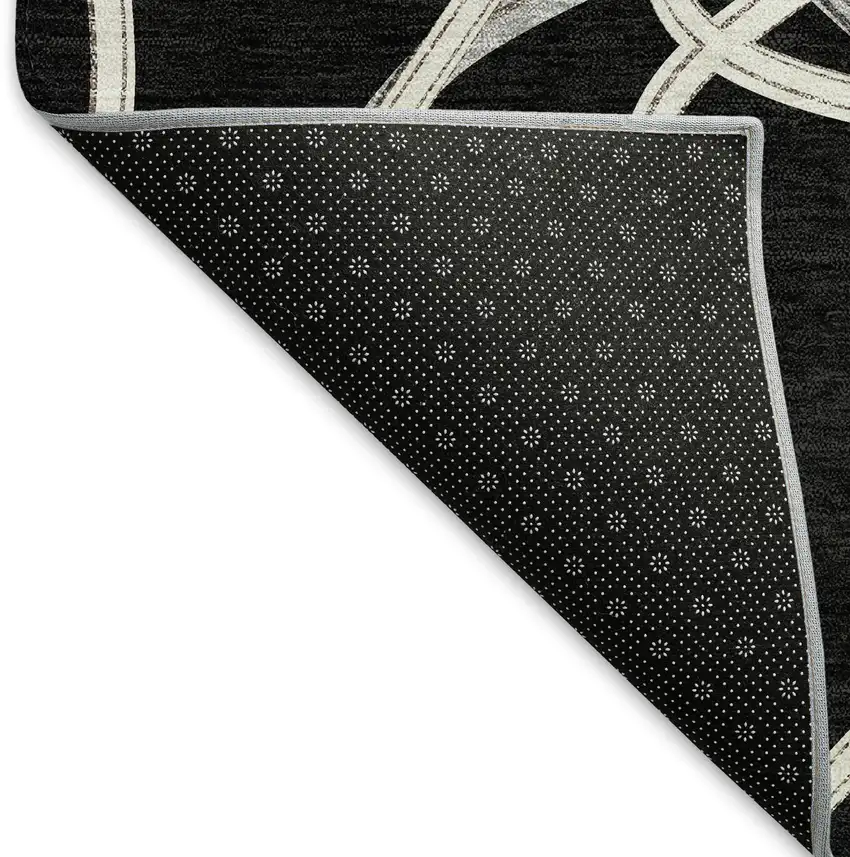 Black And Ivory Geometric Washable Area Rug With UV Protection Photo 6