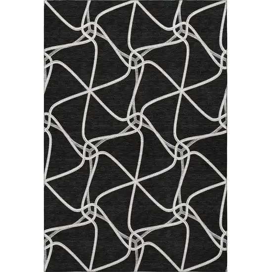 Black And Ivory Geometric Washable Area Rug With UV Protection Photo 3