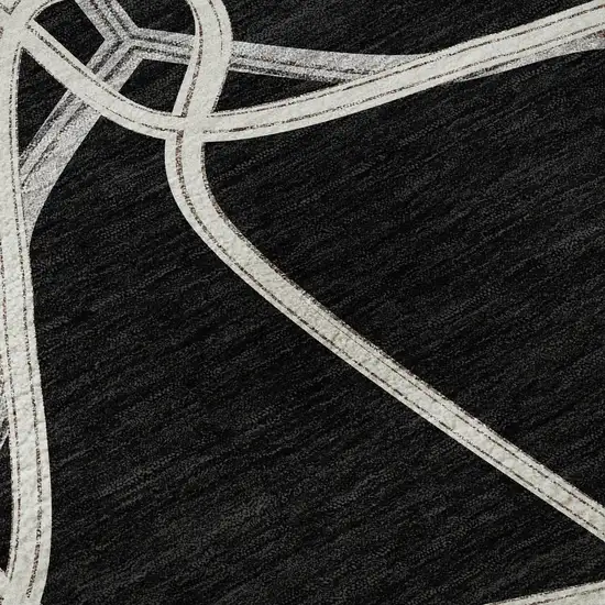 Black And Ivory Geometric Washable Area Rug With UV Protection Photo 9
