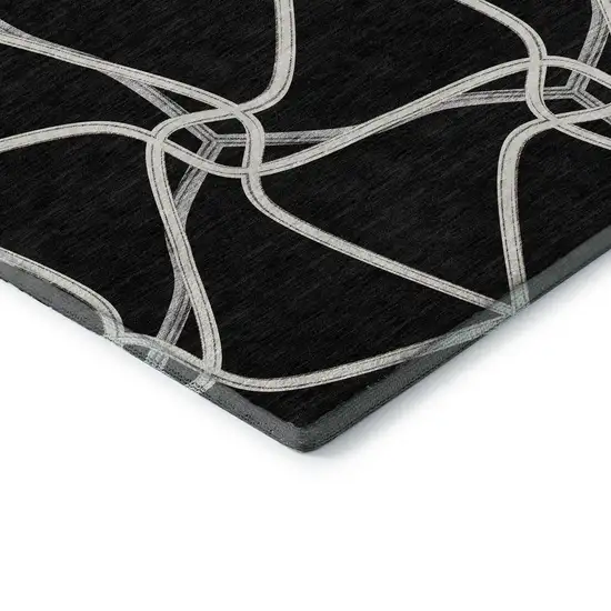 Black And Ivory Geometric Washable Area Rug With UV Protection Photo 7