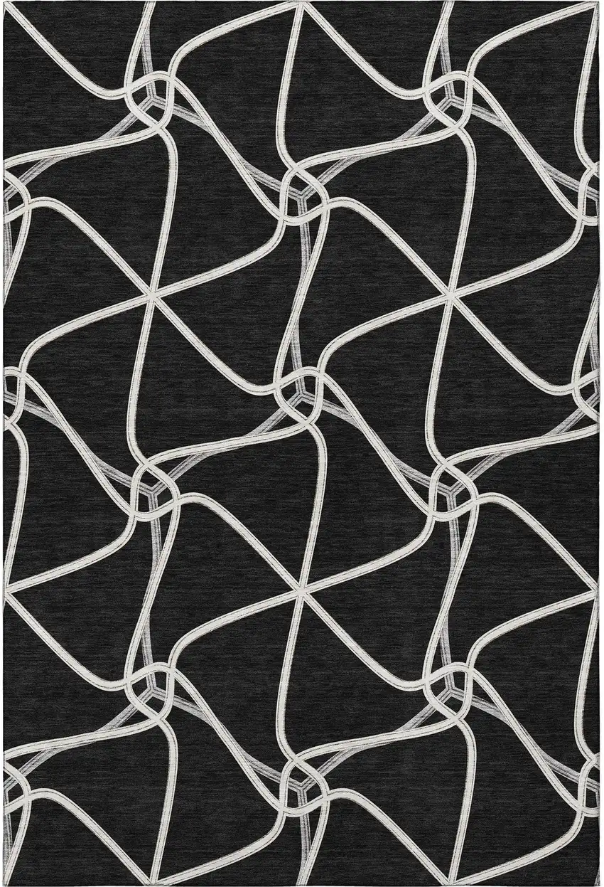 Black And Ivory Geometric Washable Area Rug With UV Protection Photo 3