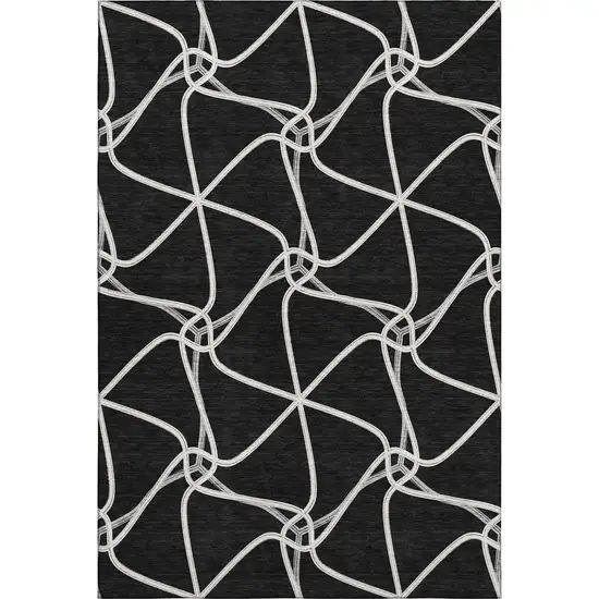Black And Ivory Geometric Washable Area Rug With UV Protection Photo 1