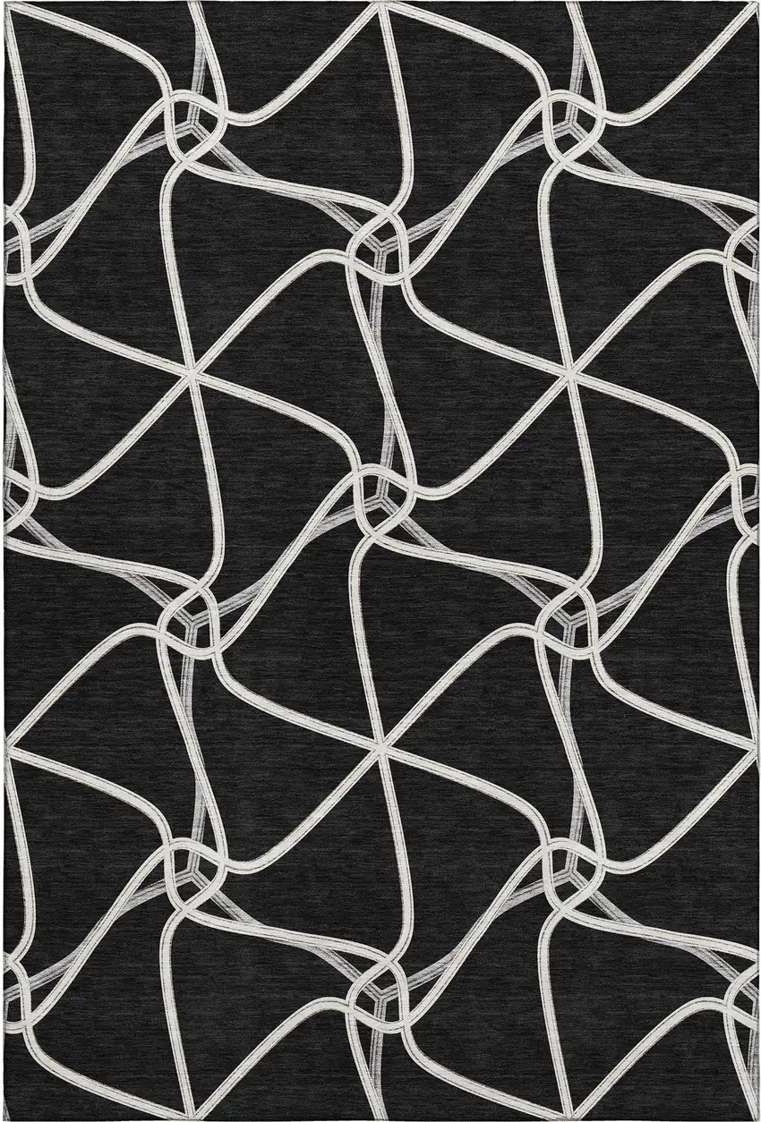 Black And Ivory Geometric Washable Area Rug With UV Protection Photo 1