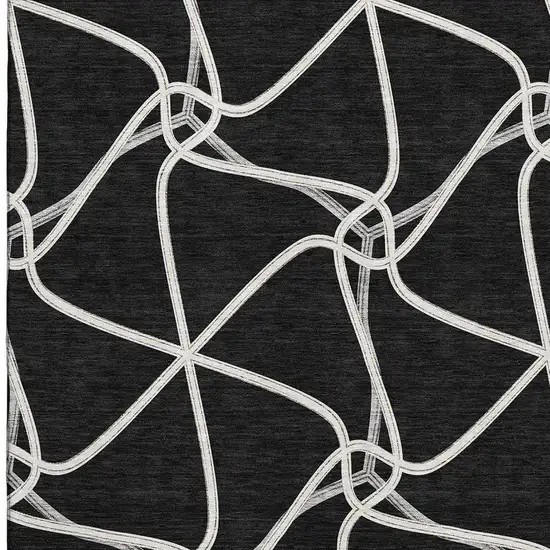 Black And Ivory Geometric Washable Area Rug With UV Protection Photo 2