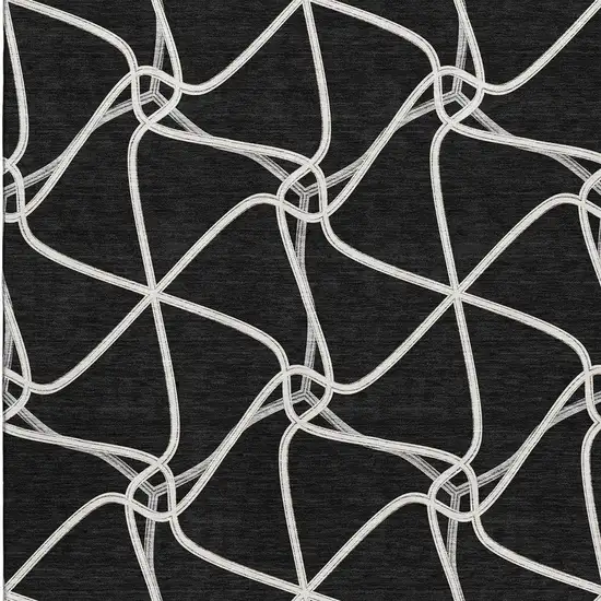Black And Ivory Geometric Washable Area Rug With UV Protection Photo 3
