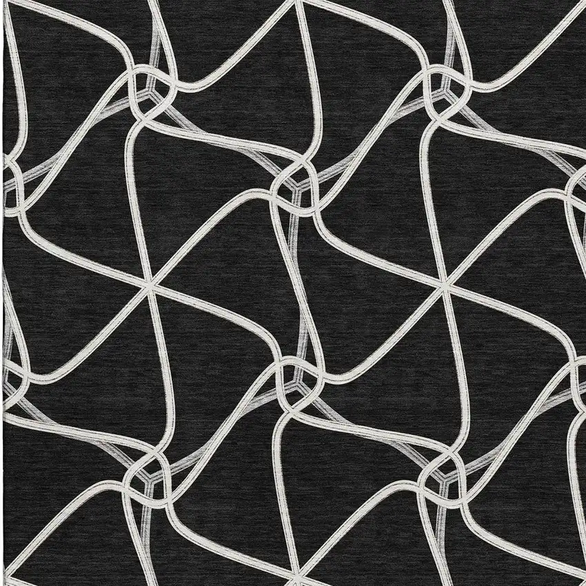 Black And Ivory Geometric Washable Area Rug With UV Protection Photo 3