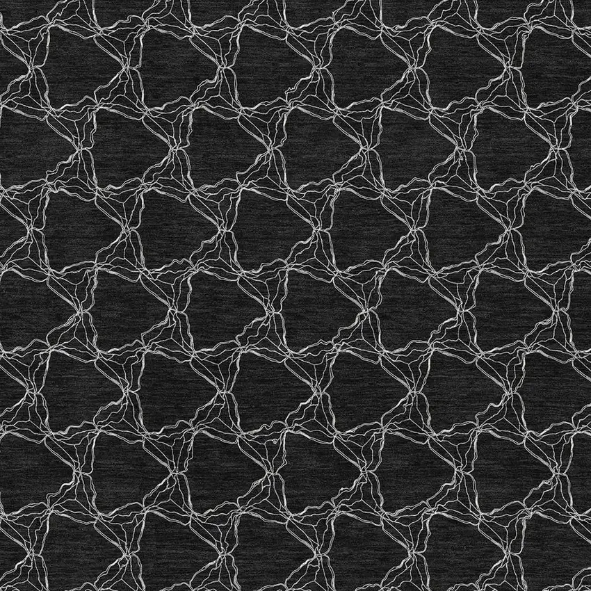 Black And Ivory Geometric Washable Area Rug With UV Protection Photo 2