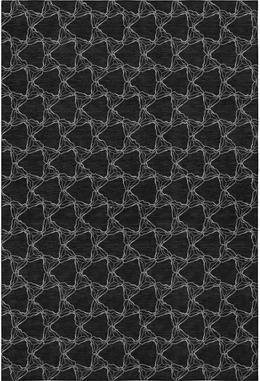 Black And Ivory Geometric Washable Area Rug With UV Protection Photo 3