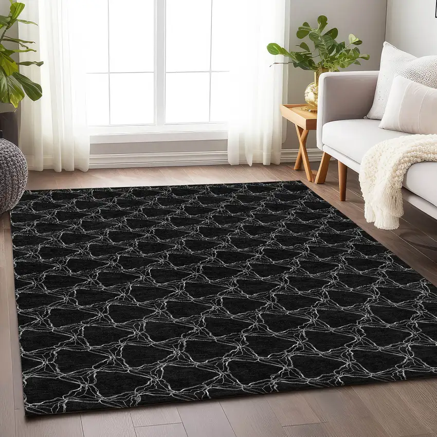 Black And Ivory Geometric Washable Area Rug With UV Protection Photo 4