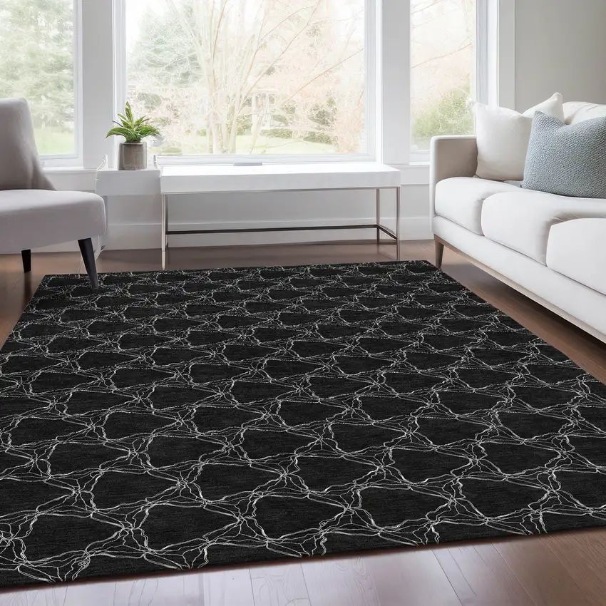 Black And Ivory Geometric Washable Area Rug With UV Protection Photo 5