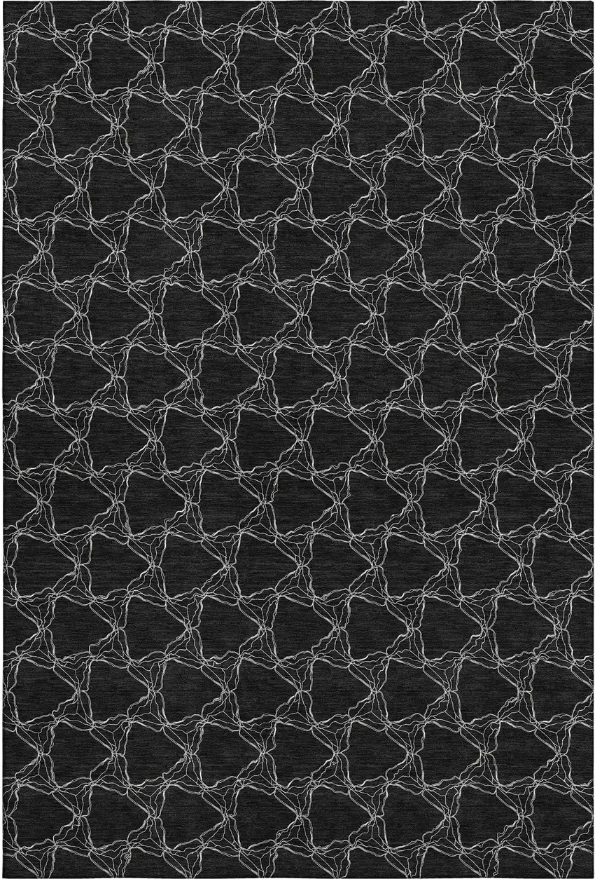 Black And Ivory Geometric Washable Area Rug With UV Protection Photo 1